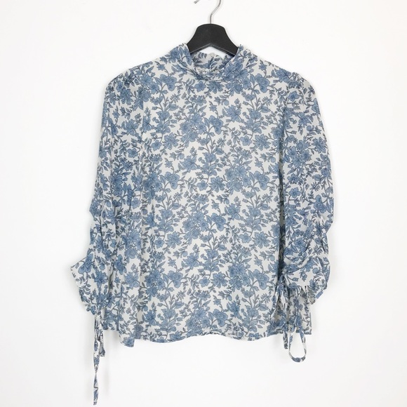Astr Tops - Astr the Label Blue White Floral High Neck Blouse